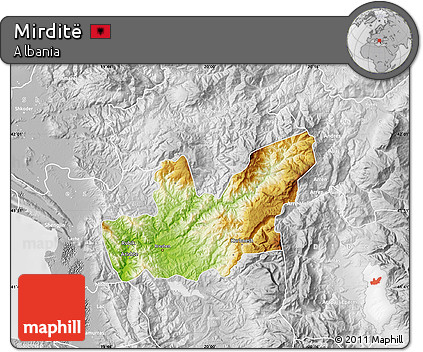 Physical Map of Mirditë, lighten, desaturated