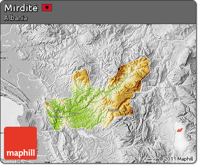 Physical Map of Mirditë, lighten, desaturated