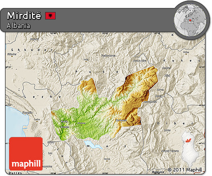 Physical Map of Mirditë, shaded relief outside