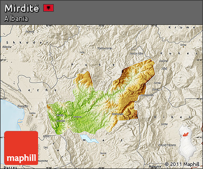 Physical Map of Mirditë, shaded relief outside