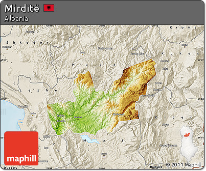 Physical Map of Mirditë, shaded relief outside