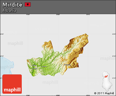 Physical Map of Mirditë, single color outside