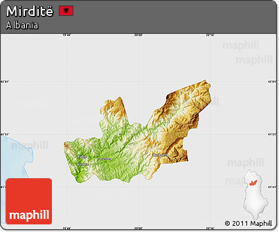 Physical Map of Mirditë, single color outside