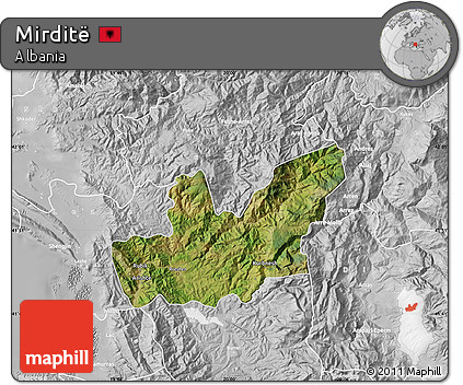 Satellite Map of Mirditë, lighten, desaturated