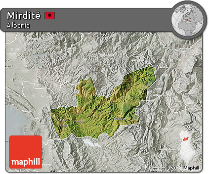 Satellite Map of Mirditë, lighten, semi-desaturated