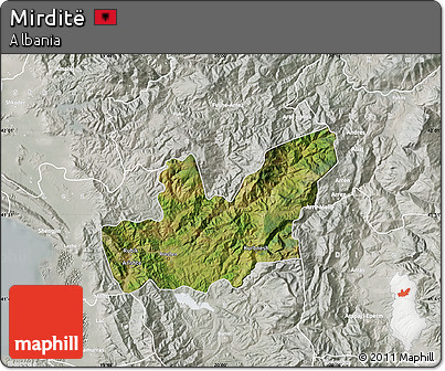 Satellite Map of Mirditë, lighten, semi-desaturated