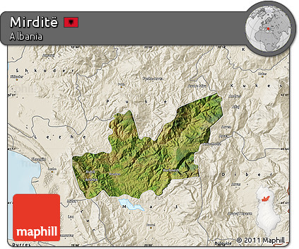 Satellite Map of Mirditë, shaded relief outside