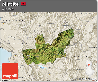 Satellite Map of Mirditë, shaded relief outside