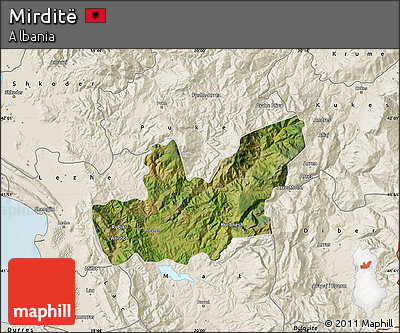 Satellite Map of Mirditë, shaded relief outside