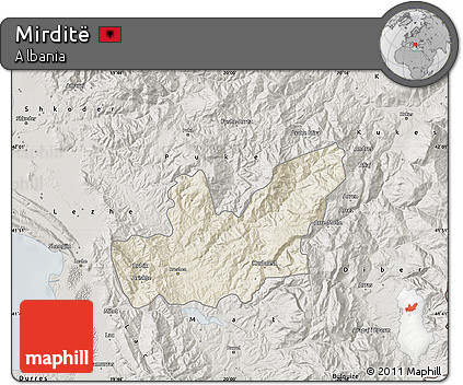 Shaded Relief Map of Mirditë, semi-desaturated