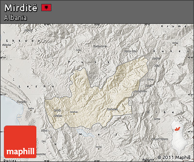 Shaded Relief Map of Mirditë, semi-desaturated