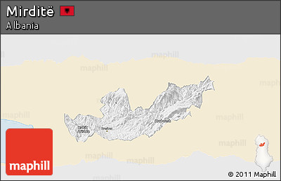Classic Style Panoramic Map of Mirditë, single color outside