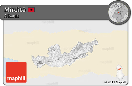 Classic Style Panoramic Map of Mirditë, single color outside