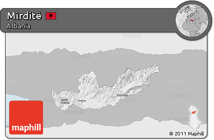 Gray Panoramic Map of Mirditë, single color outside