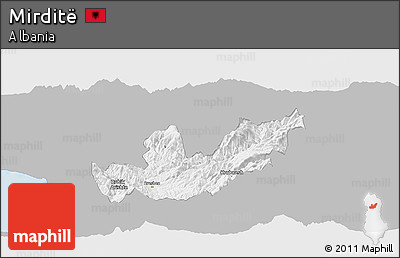Gray Panoramic Map of Mirditë, single color outside