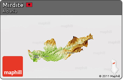 Physical Panoramic Map of Mirditë, cropped outside