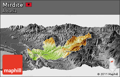 Physical Panoramic Map of Mirditë, darken, desaturated