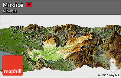 Physical Panoramic Map of Mirditë, darken
