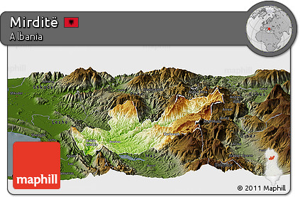 Physical Panoramic Map of Mirditë, darken