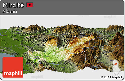 Physical Panoramic Map of Mirditë, darken