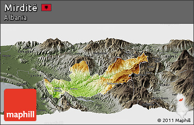 Physical Panoramic Map of Mirditë, darken, semi-desaturated