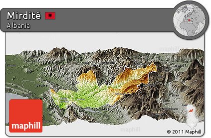 Physical Panoramic Map of Mirditë, darken, semi-desaturated
