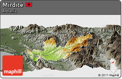 Physical Panoramic Map of Mirditë, darken, semi-desaturated