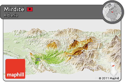 Physical Panoramic Map of Mirditë, lighten