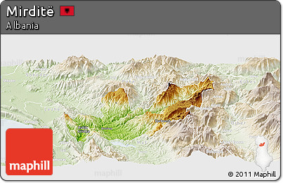 Physical Panoramic Map of Mirditë, lighten