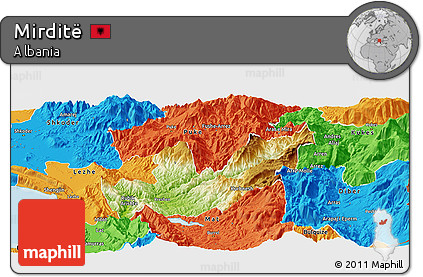 Physical Panoramic Map of Mirditë, political outside