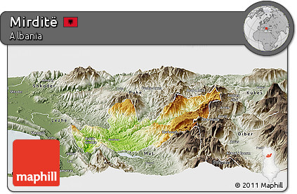 Physical Panoramic Map of Mirditë, semi-desaturated