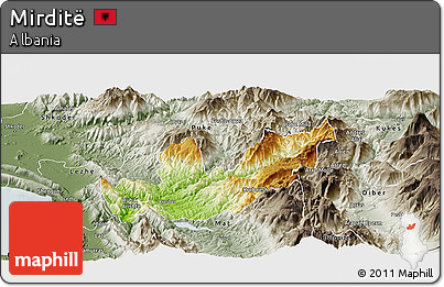 Physical Panoramic Map of Mirditë, semi-desaturated