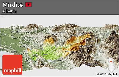 Physical Panoramic Map of Mirditë, semi-desaturated