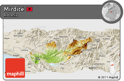 Physical Panoramic Map of Mirditë, shaded relief outside