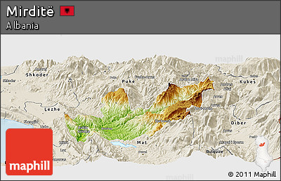 Physical Panoramic Map of Mirditë, shaded relief outside