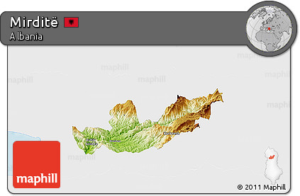Physical Panoramic Map of Mirditë, single color outside