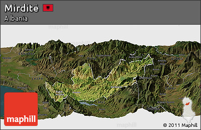 Satellite Panoramic Map of Mirditë, darken