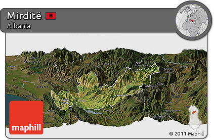 Satellite Panoramic Map of Mirditë, darken