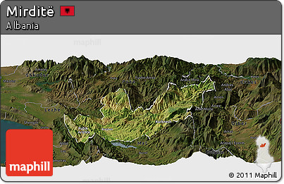 Satellite Panoramic Map of Mirditë, darken