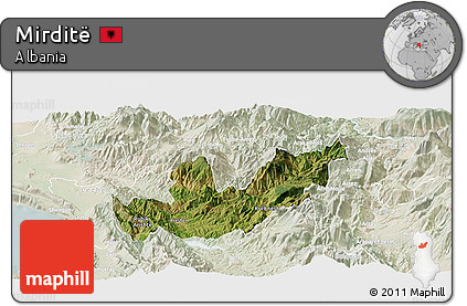 Satellite Panoramic Map of Mirditë, lighten