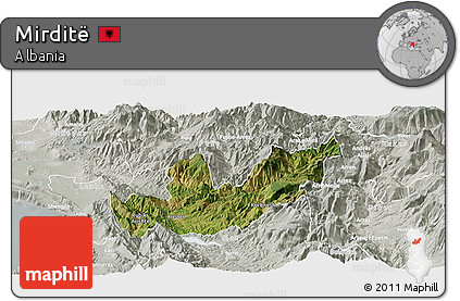 Satellite Panoramic Map of Mirditë, lighten, semi-desaturated