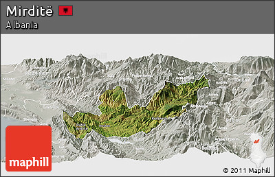 Satellite Panoramic Map of Mirditë, lighten, semi-desaturated