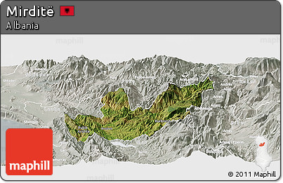 Satellite Panoramic Map of Mirditë, lighten, semi-desaturated