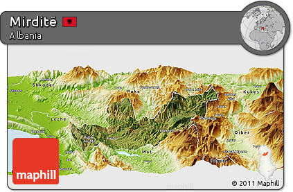 Satellite Panoramic Map of Mirditë, physical outside
