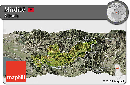 Satellite Panoramic Map of Mirditë, semi-desaturated