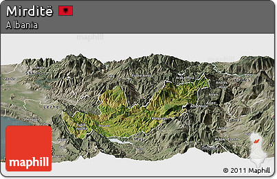 Satellite Panoramic Map of Mirditë, semi-desaturated