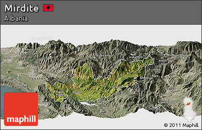 Satellite Panoramic Map of Mirditë, semi-desaturated