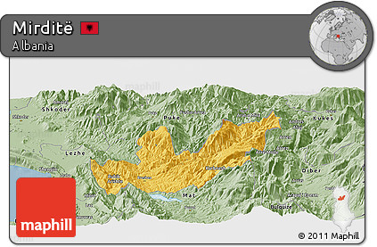 Savanna Style Panoramic Map of Mirditë