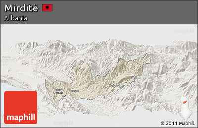 Shaded Relief Panoramic Map of Mirditë, lighten