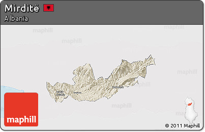 Shaded Relief Panoramic Map of Mirditë, single color outside